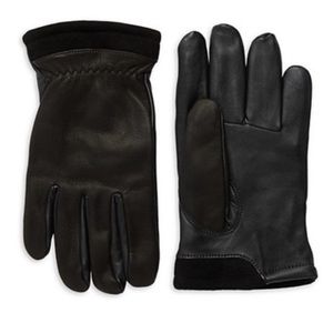 UGG Black Leather Faux Fur Lined Captain Tech Gloves Sz L Touchscreen Compatible
